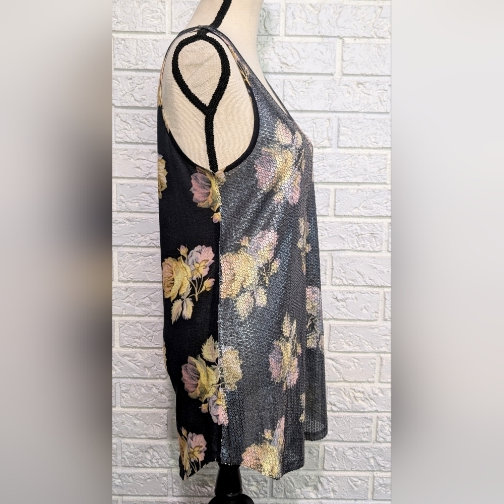 Anthropologie Silence + Noise Sequin Front Floral Scoop Neck Tunic Tank Top Sz M - Picture 3 of 9